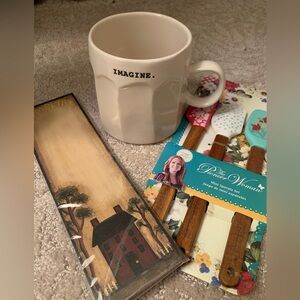 The Pioneer Woman Mini Spatula Set with Wooden Handles,Rae Dunn mug and notepad